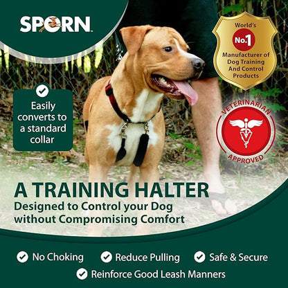 Sporn Original Dog Halter, No Pull Dog Harness, Durable Nylon Collar with Padded Restraint Sleeves for Medium Breeds, No Choke Design, Adjustable Fit, Easy On/Off, Red, Medium