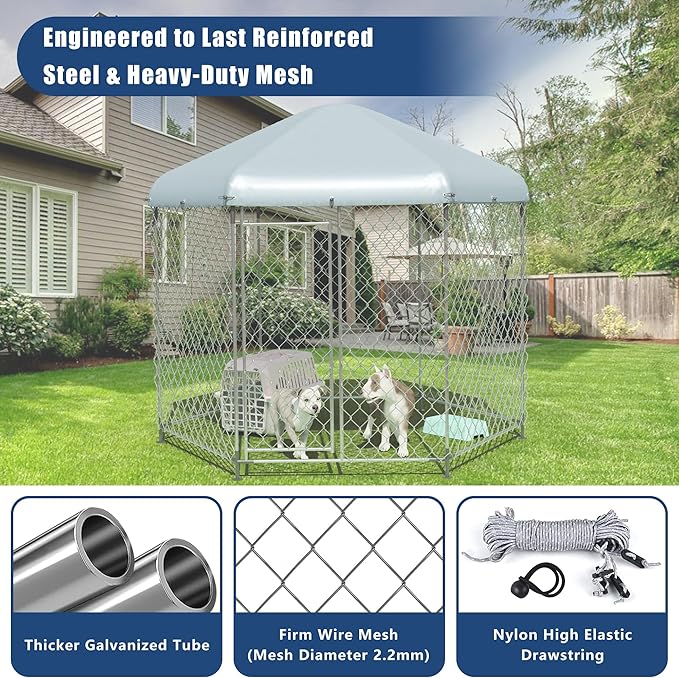Kennel for Large Dogs,6.9'L x 6.9'W x 7.5'H Outdoor Dog Fence for Yard,Dog House Outside for Big Dog Run,Dog Enclosure with Roof