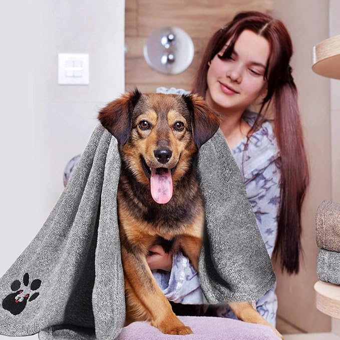 Dogvingpk Dog Towel - Pack of 2 - Super Absorbent Soft Microfiber Pet Bath Grooming Towels for Drying Dogs and Other Pets (M-36" * 28", Grey and Brown)