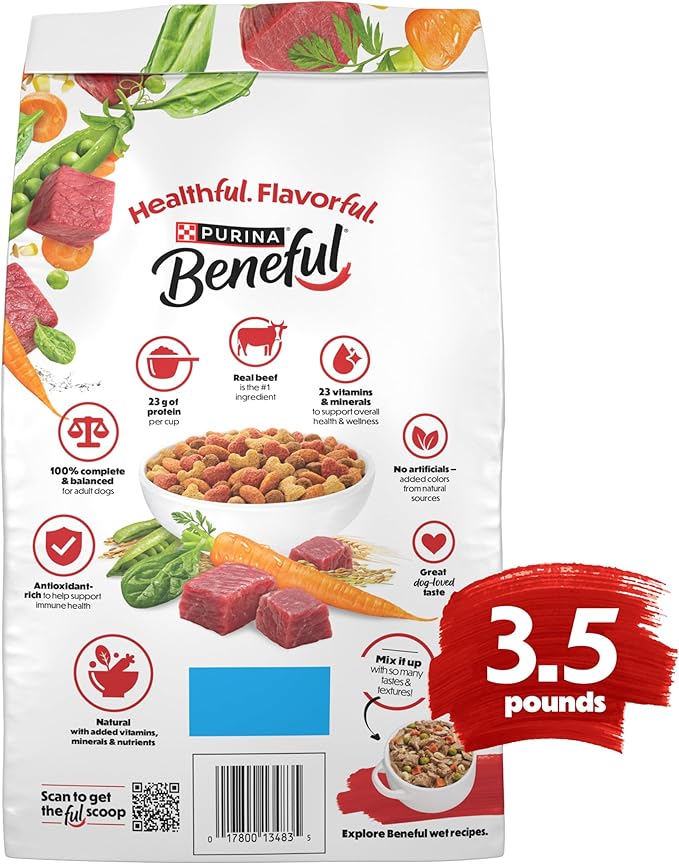 Beneful Purina Originals with Farm-Raised Beef Natural Dog Food Dry Recipe with Added Vitamins, Minerals and Nutrients - 3.5 lb. Bags, (Pack of 8)