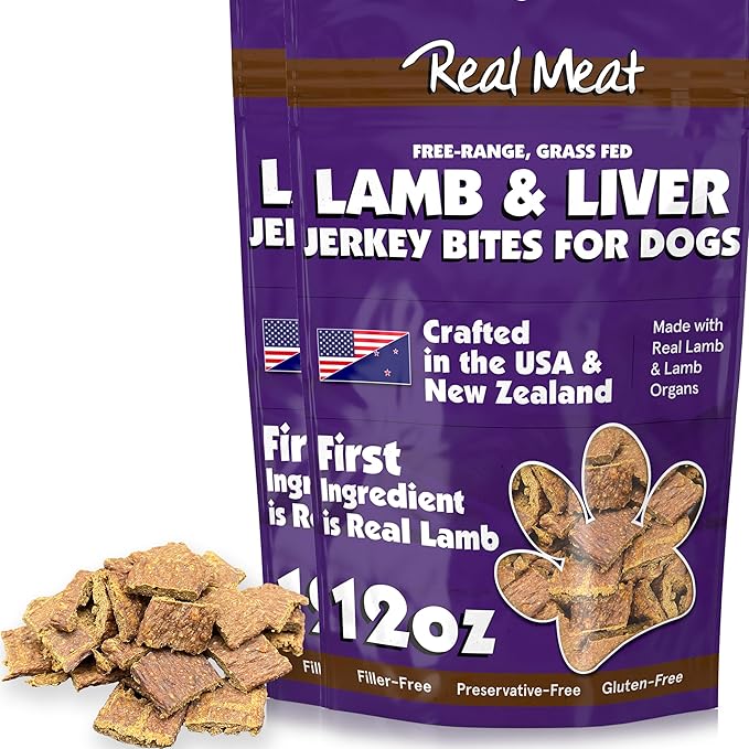 TRMC Real Meat Dog Treats - Two 12oz Bag of Bite-Sized Air-Dried Lamb & Liver Jerky for Dogs - Grain-Free Jerky Pet Treats Made up of 95% Free-Range, Grass Fed Lamb - All-Natural Treats