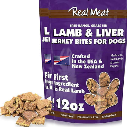 TRMC Real Meat Dog Treats - Two 12oz Bag of Bite-Sized Air-Dried Lamb & Liver Jerky for Dogs - Grain-Free Jerky Pet Treats Made up of 95% Free-Range, Grass Fed Lamb - All-Natural Treats