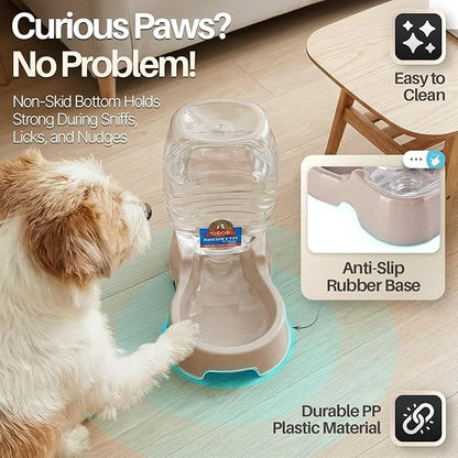 Flexzion Automatic Gravity Pet Waterer for Cat & Dog - Non-Skid & Easy-Clean Auto Replenish Water Dispenser Drinking Bowl (1/4 Gallon/ 900ml), Beige