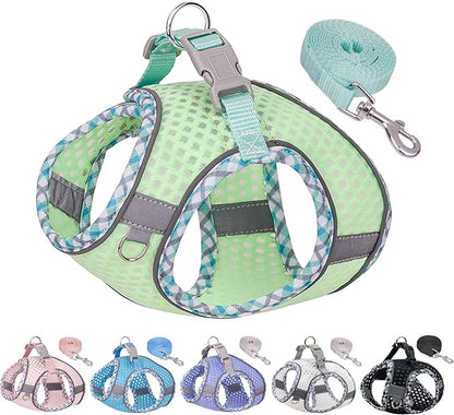 Summer Soft Dog Harness and Leash Set,Ultra Thin Breathable Diamond Mesh, Step in Adjustable Dog Harness with Padded Vest for Medium Size Dogs in Hot Weather Sage L