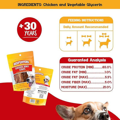Beefeaters Chicken Jerky Strips for Dogs 9oz, 100% Real Chicken Breast, Oven-Baked, Grain-Free Dog Treats for Training & Rewards, High Protein, Low Fat, Resealable Bag, Allergy-Friendly