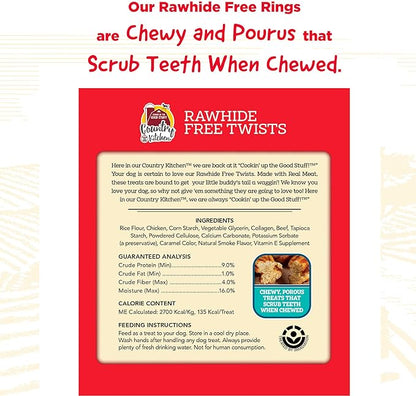 Country Kitchen Rawhide Free Beef Twists Dog Chews, Made with Real Beef, Highly Digestible, Gluten Free, 9 Count