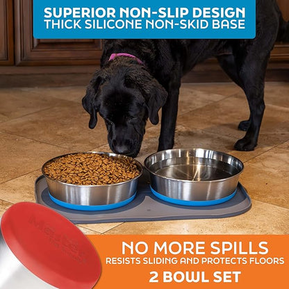 Master Pet Supply Stainless Steel Dog Bowls Set of 2 with Extra Thick Silicone Base - 16 Cup (128 oz) Crimson Red, Non-Slip, Dishwasher Safe Metal Bowls, Pet Dog Food Bowl for Dogs, Cats, Anti Rust