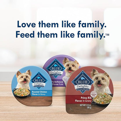 Blue Buffalo Delights Small Breed Natural Wet Dog Food, Prime Rib Flavor in Gravy, 3.5-oz Cups, 12 Count
