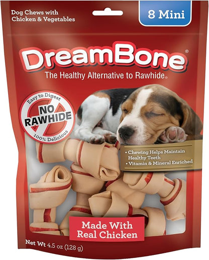 DreamBone Mini Chews, Made with Real Chicken and Vegetables, Rawhide Free Dog Chews, 8 Count