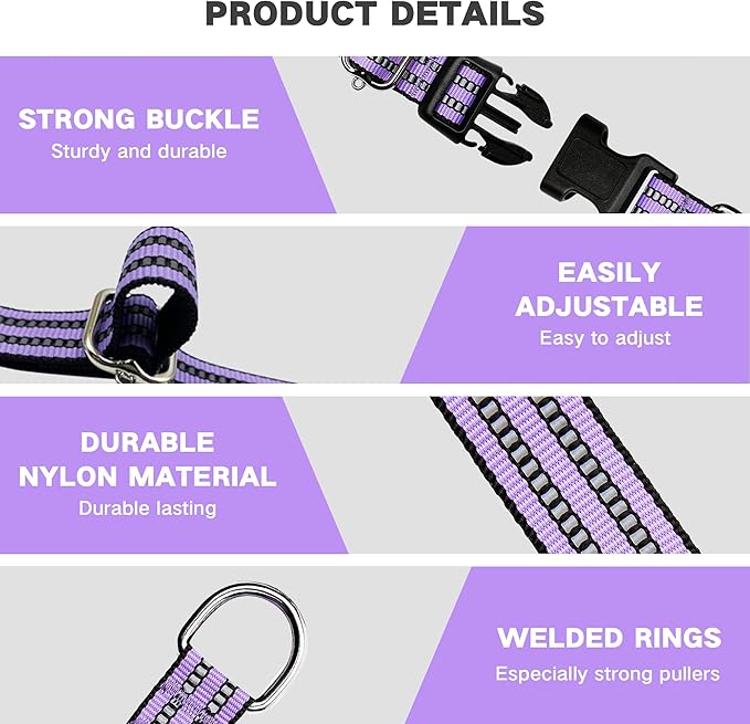 Hikiko Martingale Dog Collars Reflective Nylon Dog Collar with Quick Release Buckle Adjustable Training No Slip Dog Collar (Small, Lavender)