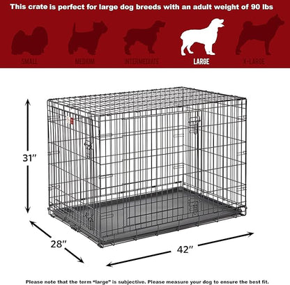 MidWest Homes for Pets 42-Inch LifeStages Crate for Large Breeds, 71-90 lbs, Double Door Folding Dog Crate with Divider Panel, Leak-Proof Tray & Secure Latch, Heavy-Duty & Easy to Assemble