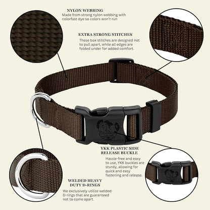 Country Brook Petz - Everyday Nylon Dog Collar for Large, Medium, and Small Dogs and Puppies - for Everyday Use in 10+ Warm Colors (Small, 3/4 Inch Wide, Brown)