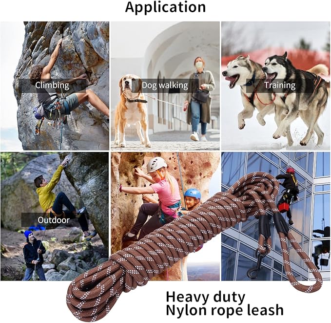 Long Dog Leash for Training 20Ft-Reflective Nylon Rope with Swivel Hook-Recall Agility Lead for Large Small Medium Dogs Outside Walking Hiking-Brown