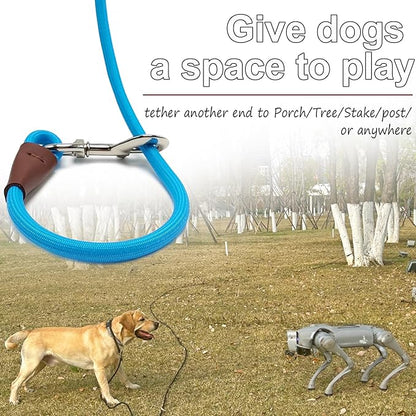 15FT Tie Out Rope Dog Lead, 3/8" Thick Long Dog Tether Nylon Check Cord for Medium Large Dogs Outdoor Camping Backyard of Leash Training Tie Down (Blue)