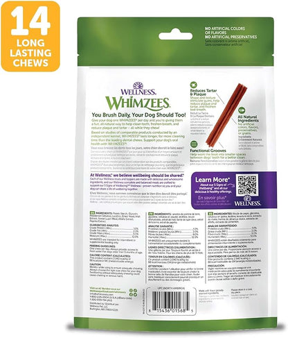 Whimzees Wellness Stix Dog Dental Treat, Chews, Freshens Breath, Medium Size Sticks, 14.81 oz Bag, 14 Count