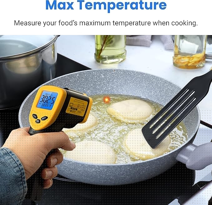 Etekcity Infrared Thermometer Laser Temperature Gun 1080, -58°F~ 1130°F for Meat Food Candy Pizza Oven, Heat Gun for Cooking, Kitchen, Fridge, Reptile, BBQ, HAVC, Adjustable Emissivity & Max Measure