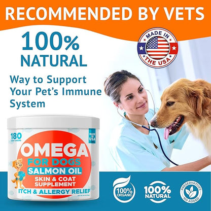 Omega 3 Alaskan Fish Oil Treats for Dogs (360 Ct) - Dry & Itchy Skin Relief + Allergy Support - Shiny Coats - EPA&DHA Fatty Acids - Natural Salmon Oil Chews - Alaskan Salmon Flavor