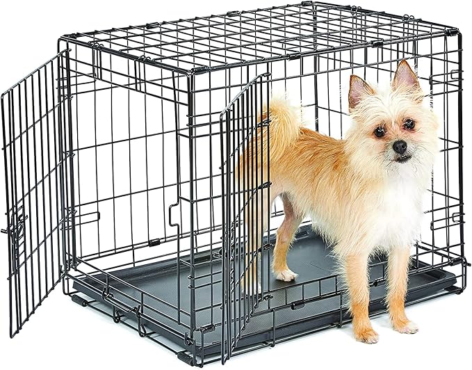 Midwest Homes for Pets 24-Inch New World Crate for Small Breeds, 12-20 lbs, Double Door Folding Dog Crate, Leak-Proof Tray & Secure Latches, Portable, Durable & Easy to Assemble