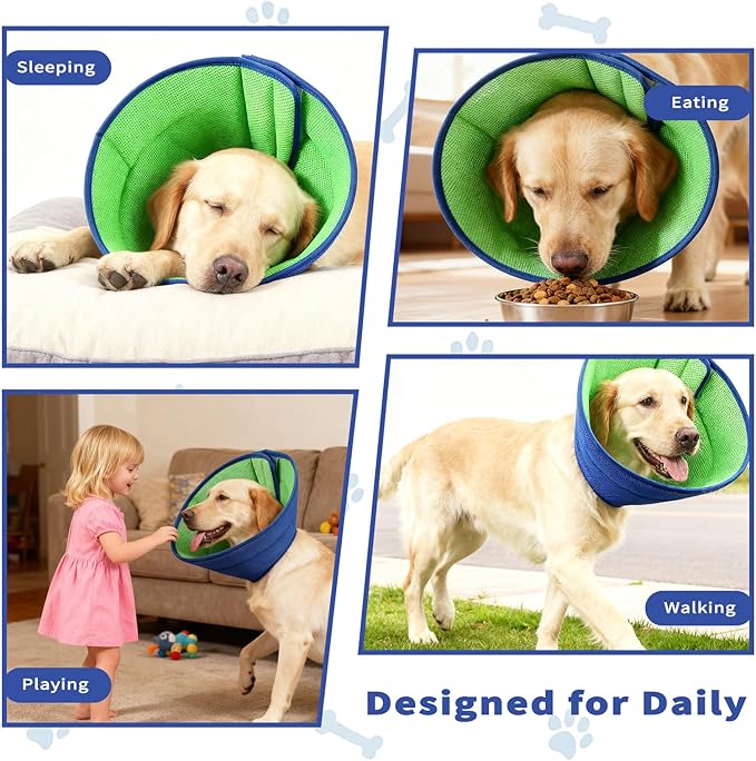 JWShang Soft Dog Recovery Collars Cones – Breathable Adjustable Comfort Cone for Small Medium Large Dogs to Stop Licking After Surgery, Elizabethan Recovery Collar Alternative (Blue, L)