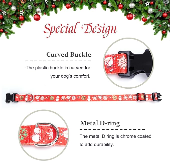 Christmas Dog Collar with Buckle Adjustable Safety Nylon Collars for Small Medium Large Dogs, Cute Stylish Girl Boy Christmas Dog Collar (Christma Red,L)