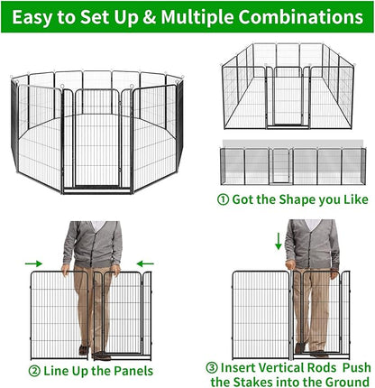 Kfvigoho Dog Playpen Outdoor Extra Wide 12 Piece Panels Heavy Duty Dog Fence 47" Height Anti-Rust with Doors Portable for RV Camping Yard, Total 32FT, 79 Sq.ft, Snowy Black