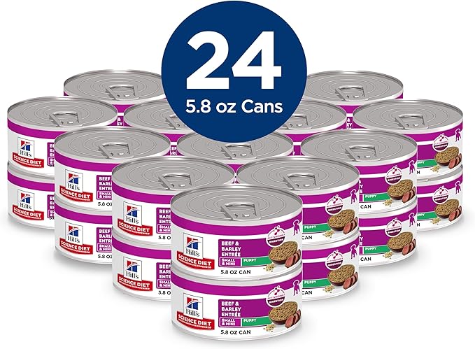 Hill's Science Diet Puppy Small and Mini Wet Dog Food, Beef & Barley, 5.8 oz. Cans, 24-Pack