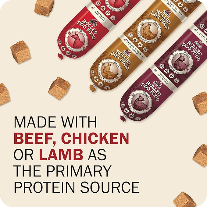 Redbarn Pet Products Premium Rolled Dog Food, Semi-Moist, Beef Recipe - High Protein Full Feed, Topper, Training Treat, or Pill Pouch - Balanced Meal with Functional Ingredients - 4 lb, 8 Rolls