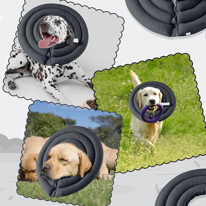 Soft Dog Cone Collar - Adjustable Recovery Cone for Large Dogs After Surgery to Stop Licking, Waterproof Elizabethan Protective Neck Donut Collar Alternative for Pet (Grey, XL)