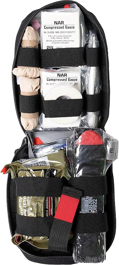 North American Rescue K-9 Handler IFAK Kit (Black) NAR Emergency MOLLE K9 First Aid for Dogs, Humans with C-A-T Tourniquet, Veterinary Thermometer, HyFin Chest Seals, Gauze (80-0439)