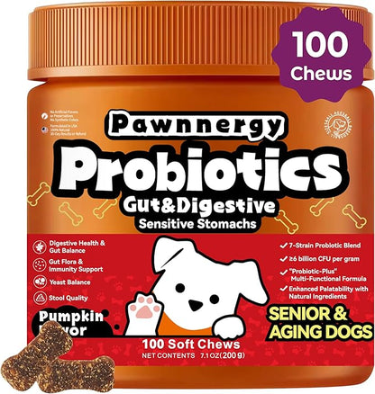 Probiotics for Dogs - Improve Gut Health, Digestive, Immunity, Yeast Balance, Solid Stool - with Prebiotics - Reduce Diarrhea, Gas, Bad Breath, Constipation, Allergy - Ideal for Senior Dogs (5+ Years)