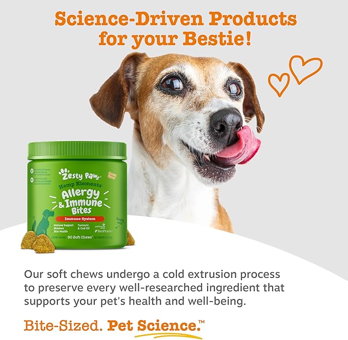 Zesty Paws Hemp Allergy Immune Bites - Dog Allergy Chews, Dog Probiotics for Itchy Skin and Ears, Cheese, 90ct