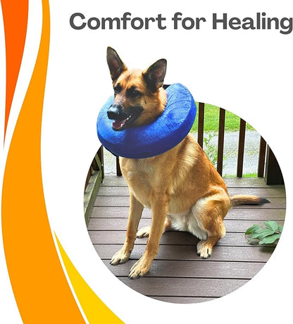 Iconikal Inflatable Dog Recovery Collar Small Blue 8-12 Inch Neck Adjustable Soft Donut E-Cone Alternative Post Surgery Injury Healing Protective