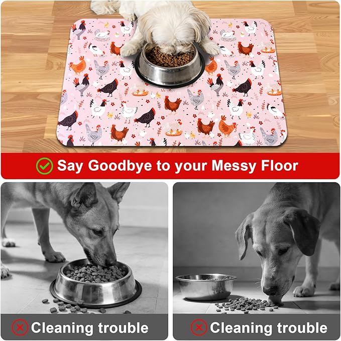 Dog Food Mats for Floors Waterproof Mat for Cat Food and Water Bowls - Absorbent Quick Dry Non Slip Mat for Pet Feeding