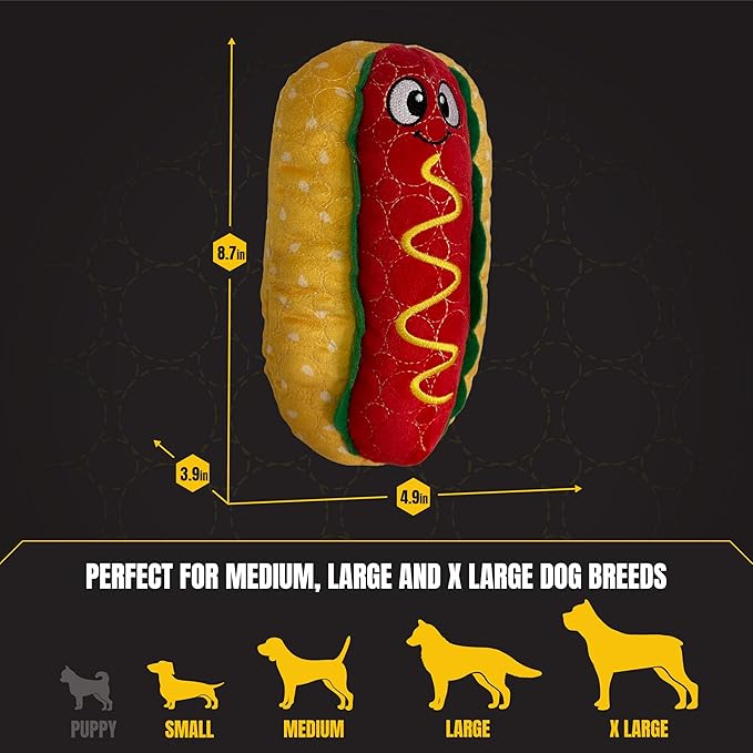 Bite Force - Durable & Strong Dog Toy Wieny Wiggle with Squeaker, Kevlar-Reinforced Seams for Aggressive chewers- red.
