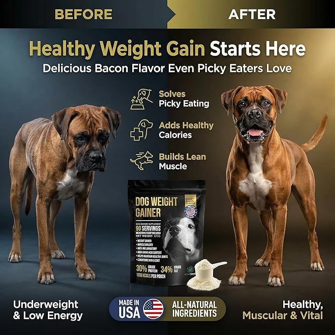 Dog Weight Gainer 90 Servings - Weight Gain Supplements for Dogs - Canine and Dog Muscle Builder - Made in The USA