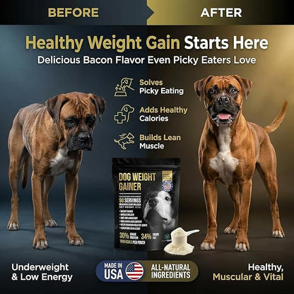 Dog Weight Gainer 90 Servings - Weight Gain Supplements for Dogs - Canine and Dog Muscle Builder - Made in The USA