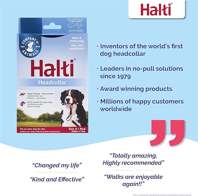 Halti Headcollar - Stop Your Dog Pulling on The Leash. Adjustable, Reflective and Lightweight, with Padded Nose Band. Dog Training Anti-Pull Collar for Large Dogs (Size 4, Red)