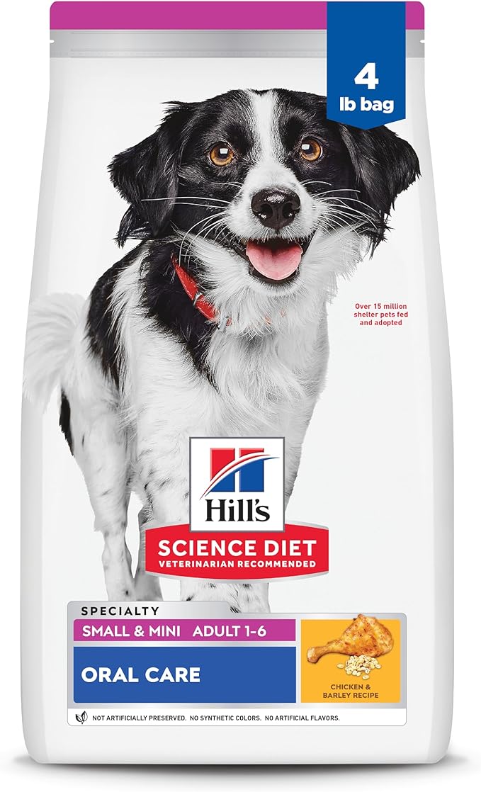 Hill's Science Diet Adult 1-6 Oral Care Small & Mini Dry Dog Food, Chicken & Barley, 4 lb. Bag