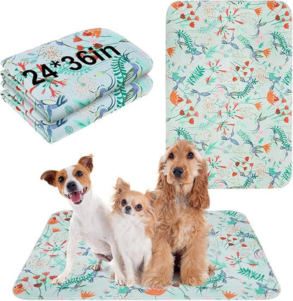 BEAUTYZOO Reusable Puppy Pads,Washable Pee Pads for Dogs,Non Slip Wee Wee Pad for Potty Training,Thick Heavy Absorbent Underpads for Playpen,Bed,Sofa,Crate,Whelping,Travel & Outdoor Spring, 24" x 36"
