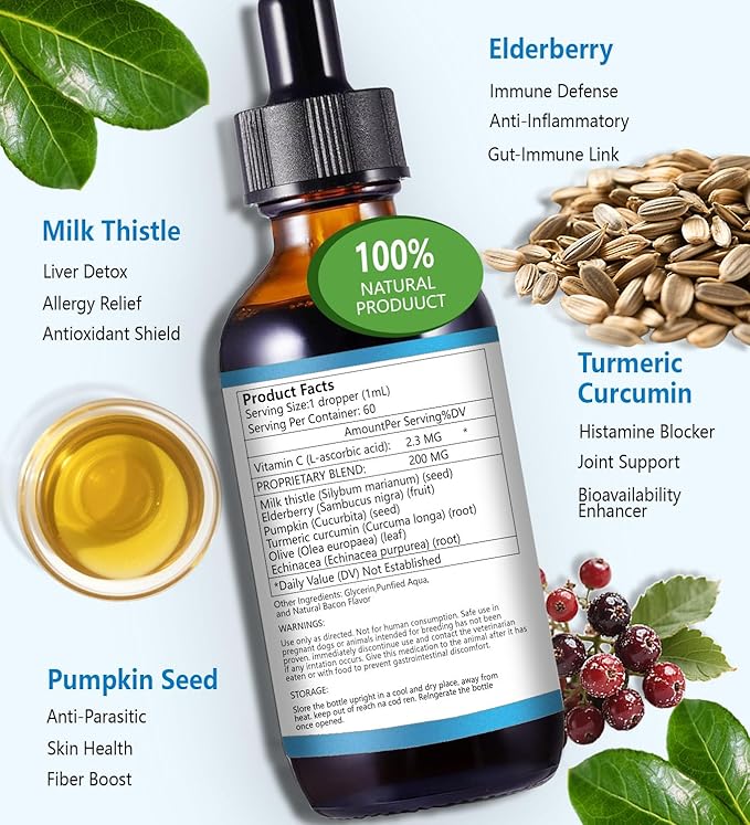 Allergy Relief Drops for Dogs, Allergy and Immune, Immune Support Supplement, Dog Supplement, Natural Pet Supplement for Dog Allergy Relief with Turmeric & Milk Thistle - 2 oz