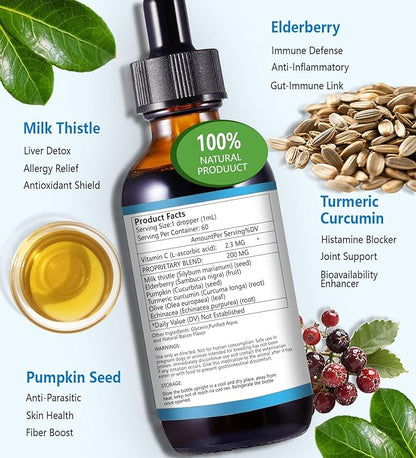 Allergy Relief Drops for Dogs, Allergy and Immune, Immune Support Supplement, Dog Supplement, Natural Pet Supplement for Dog Allergy Relief with Turmeric & Milk Thistle - 2 oz