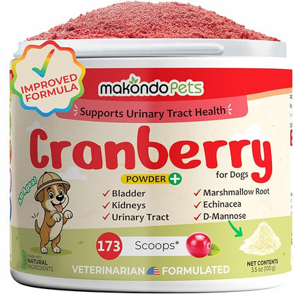 Cranberry Supplement for Dogs – Cranberry Powder with D-Mannose, Marshmallow Root & Vitamin C, Bladder & Kidney Support for Urinary Tract for Dogs, Helps Maintain Normal Urine pH – 173 Scoops