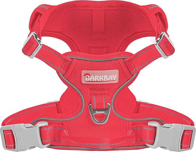 BARKBAY Dog Harness No Pull Mesh for Large Dogs - Adjustable, Reflective, Comfortable, No Choke, Heavy-Duty - Perfect for Outdoor Training, Walking, and Hiking - Strong & Durablee - XL & Red Mesh
