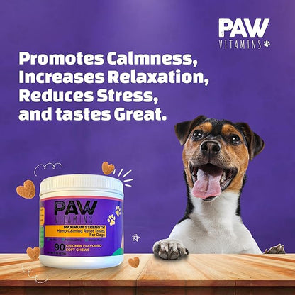 Natural Calming Dog Chews (Made in the USA) - with Hemp Oil, Chamomile, Tryptophan, Melatonin & Valerian Root - 90 Count - No THC