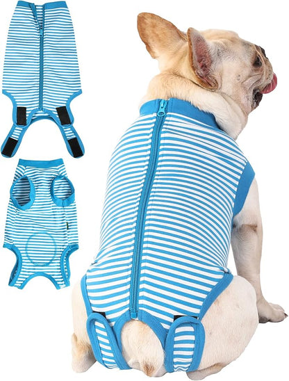 Dog Blue Recovery Suit for XX-Large Female Spay,Male Dog Surgery Suit,Narrow Blue-White XXL