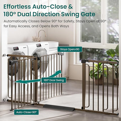 Cumbor 29.7-51.5" Baby Gate (Brown) & 36.6-69" Extra Wide Dog Gate (Brown) for Stairs, Doorways & Hallways