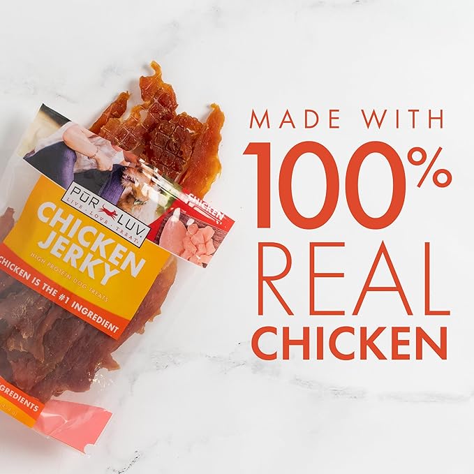 Pur Luv Chicken Jerky Dog Treats, Made with 100% Real Chicken Breast, 32 Ounces, Healthy, Easily Digestible, Long-Lasting, High Protein, Satisfies Dog's Urge to Chew