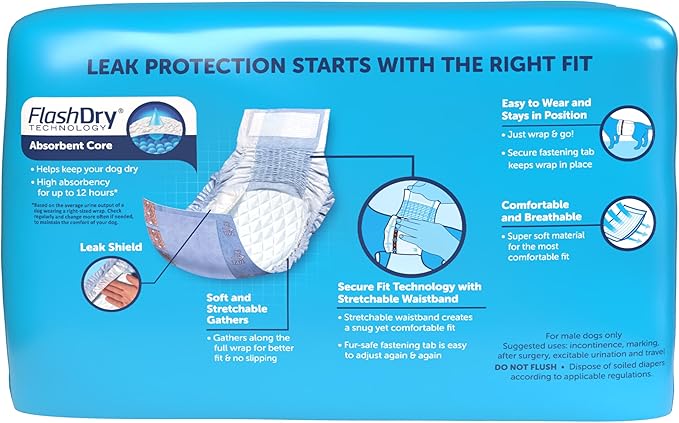 Hartz Comfitables Disposable Male Dog Wraps with Stretchy Waistband, Large 24 Count