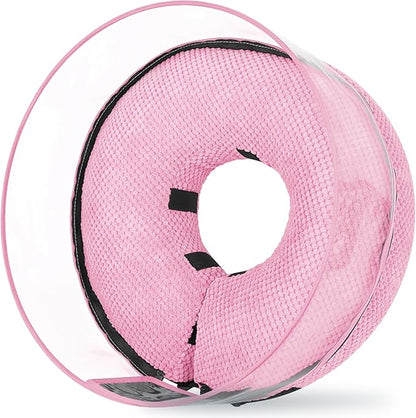 Soft Inflatable Dog Cone for Surgery Recovery, Protective Dog Donut Collar with Shield to Stop Licking Wounds, 2-in-1 Patented Comfort Blow-Up Collar (Pink, L)
