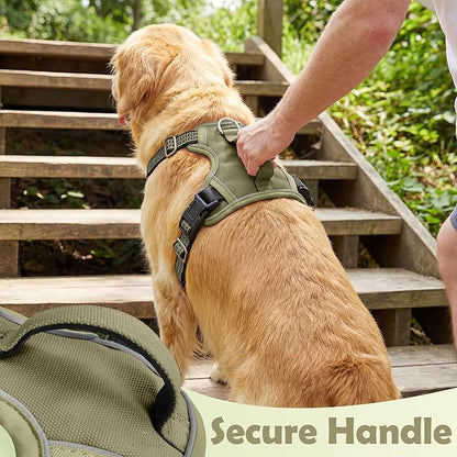Funfox Dog Harness No Pull, Adjustable Pet Vest Harness, Super Soft Material with Vertical Handle Easy Control, Reflective Night Walking, 2 Leash Clips for Medium Sized Dogs, Army Green, M